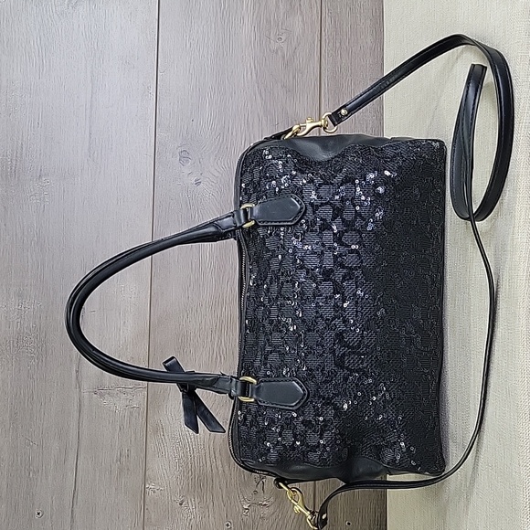 Coach Poppy Black Sequin Signature Satchel Crossbody Shoulder Bag 26438 - Picture 4 of 14